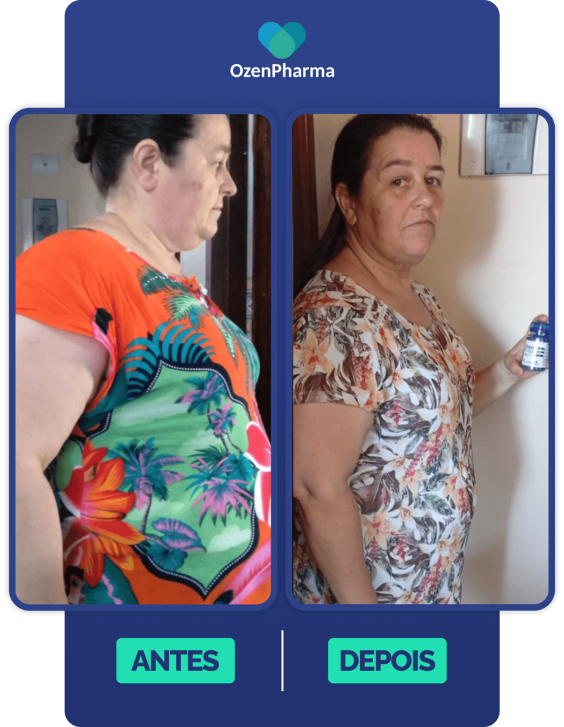 Transformação visível na silhueta de mulher madura antes e depois do uso do suplemento natural OzenVitta.