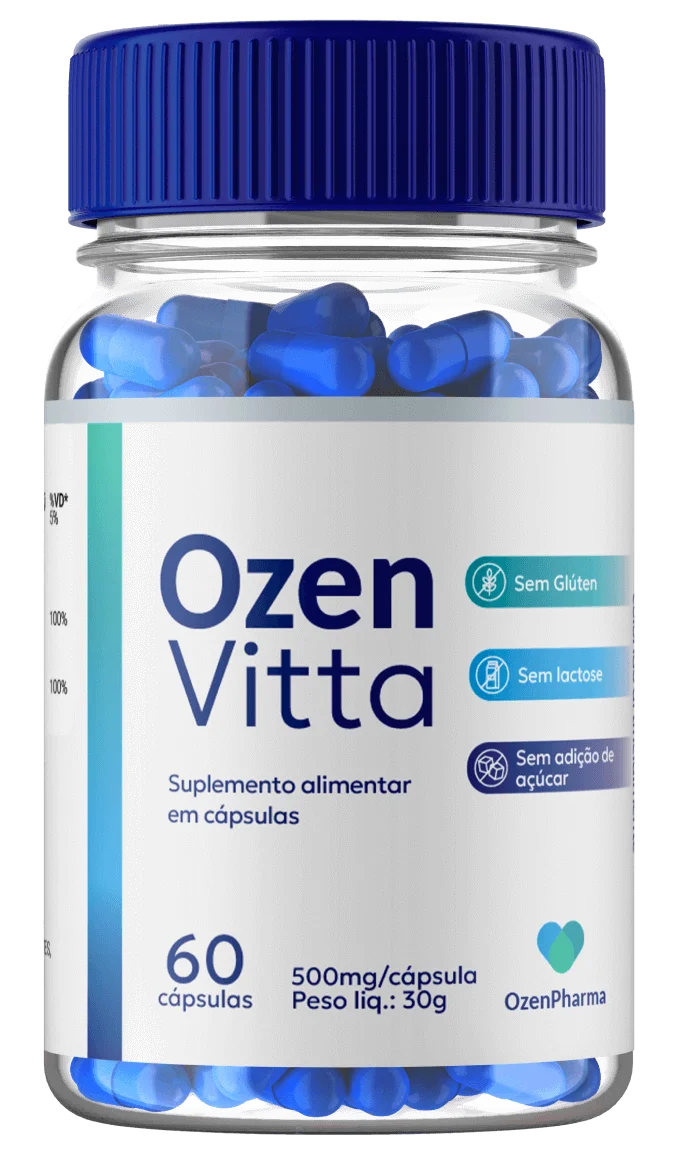 Frasco individual do suplemento OzenVitta com 60 cápsulas, tratamento para 30 dias.